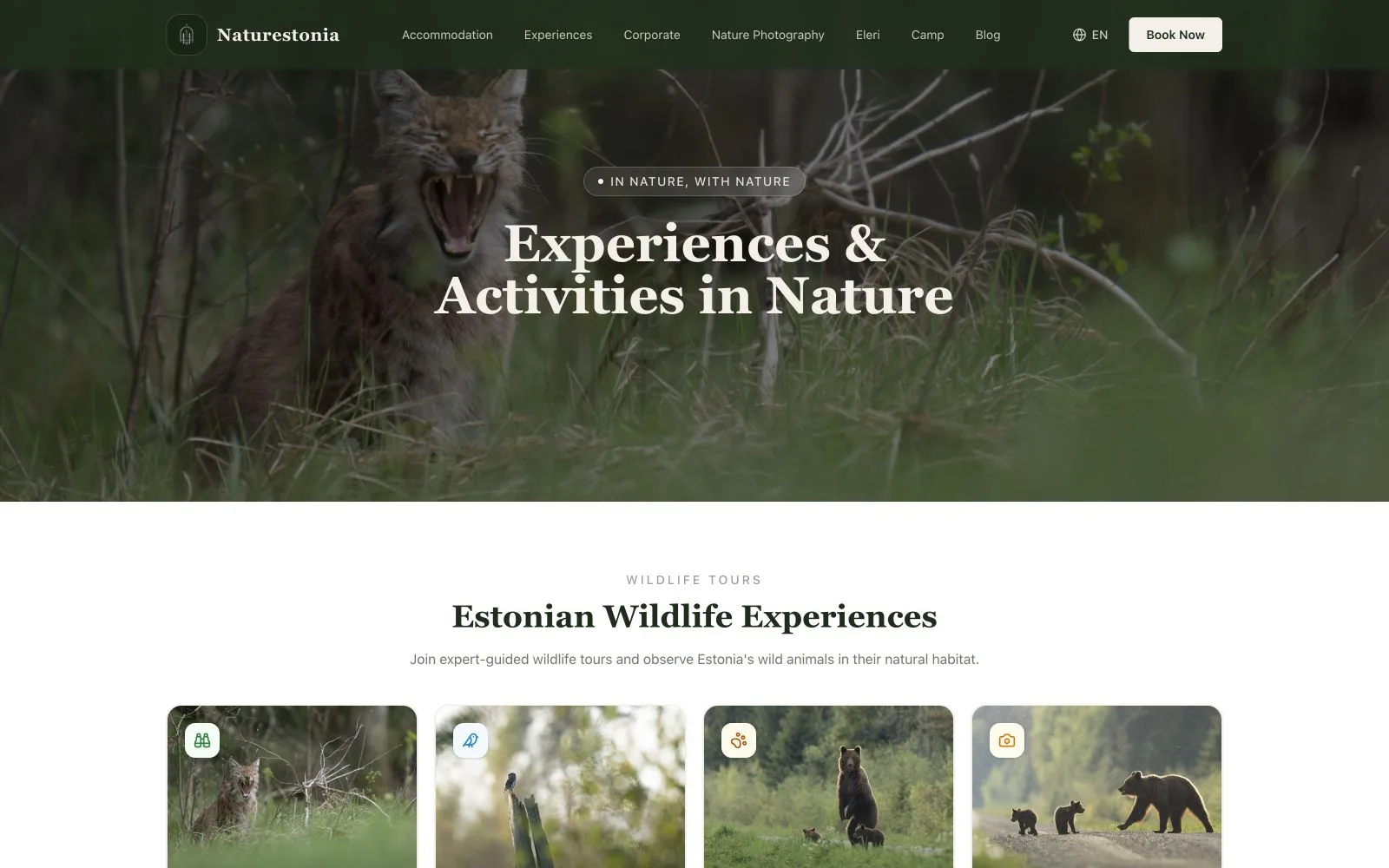 Naturestonia wildlife experience section designed for visitor confidence.